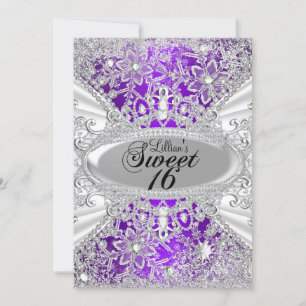 Convites Floco de Neve de Diamante Roxo Inverno Encantado S