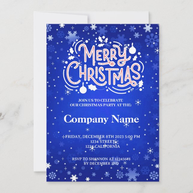 Convites floco de neve de inverno azul branco Feliz Natal (Frente)