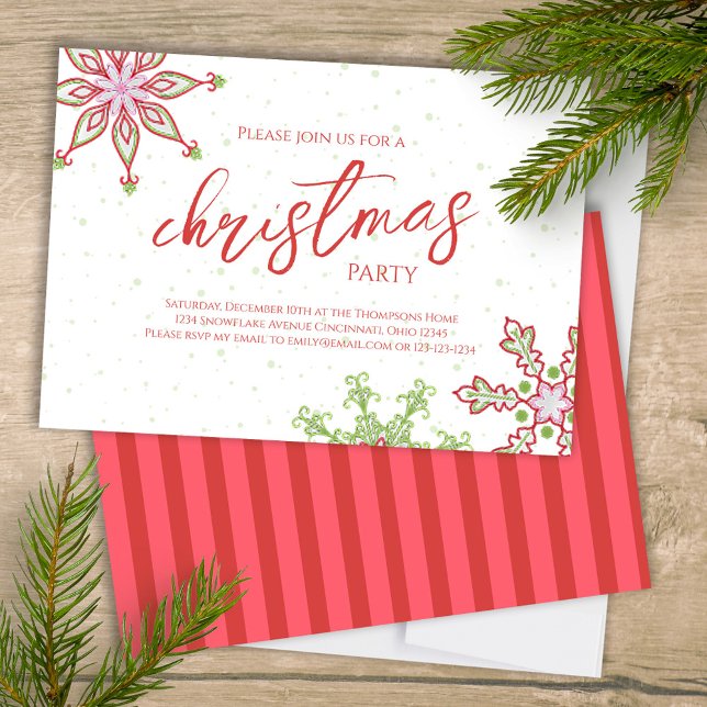 Convites Floco de neve de inverno, branco, de Natal (Christmas party whimsical cute colorful snowflakes invitation. )