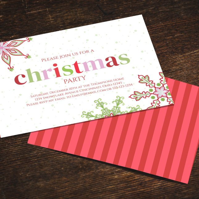 Convites Floco de neve de inverno, branco, de Natal (Christmas Party whimsical colorful snowflake design invitation.)