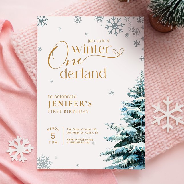 Convites Floco de Neve de Prata Aniversário de 1 ano do Ond (Criador carregado)
