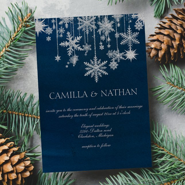 Convites Floco de neve de prata azul Maravilha de inverno C (Blue silver snowflake winter wonderland Wedding )