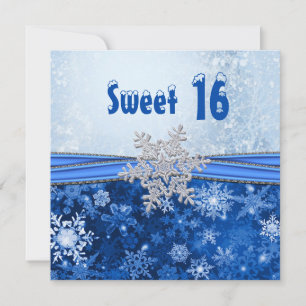 Convites Floco de neve de prata no Blue Sweet 16 Party