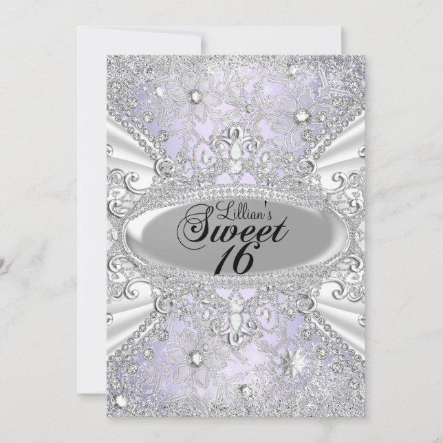 Convites Floco de Neve Diamante Roxo Inverno Encantado Swee (Frente)