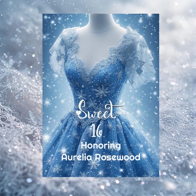 Convites Floco de Neve Doce 16 Gelo Azul Prata Rhinestone (Snowflake Sweet 16 Ice Blue Silver Snow Rhinestone Invitation)
