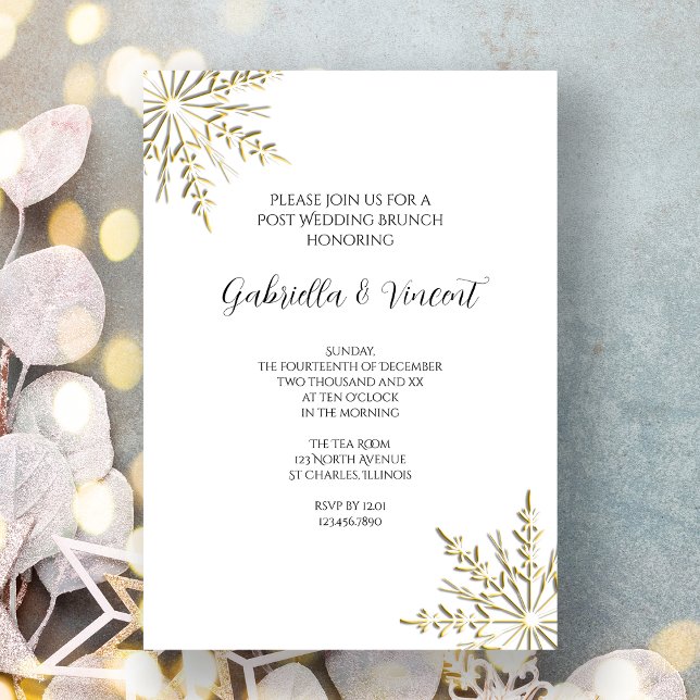 Convites Floco de Neve Dourado em Brunch Pós-Casamento de I (Criador carregado)