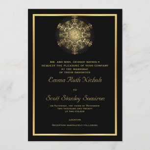 Convites Floco de neve Dourado no casamento no inverno pret