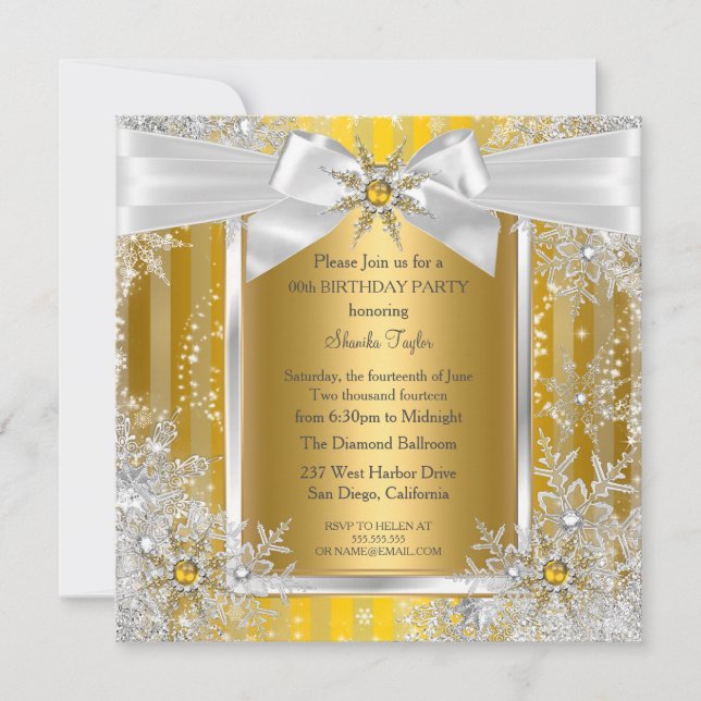 Convites Floco de Neve Dourado Prata Arco Inverno Natal Fes (Frente)