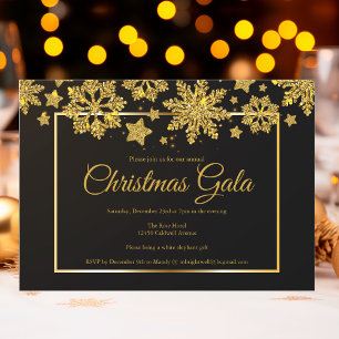 Convites Floco de neve Dourado preto Gala Natal Corporativo