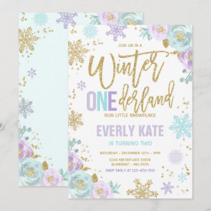 Convites Floco de neve Dourado Roxo de Birthday Birthday