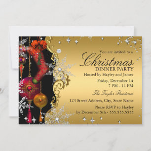 Convites Floco de Neve Dourado Vermelho Jantar de Natal Fes