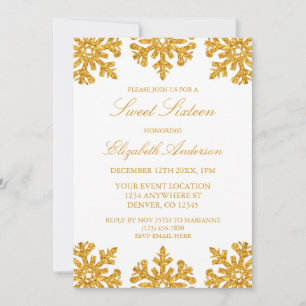 Convites Floco de neve Dourado Winter Sweet 16