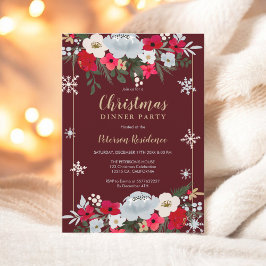Convites Floco de neve floral vermelho Dourado Natal
