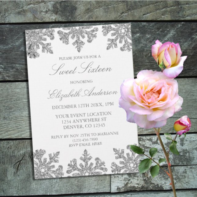 Convites Floco de neve prateado Winter Sweet 16 (Criador carregado)