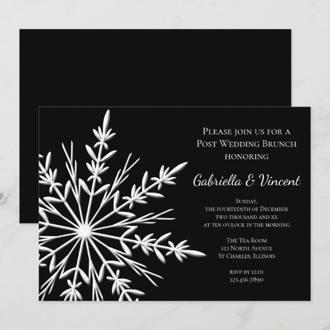Convites Floco de Neve Preto Branco Brunch Pós Casamento de (Frente/Verso)