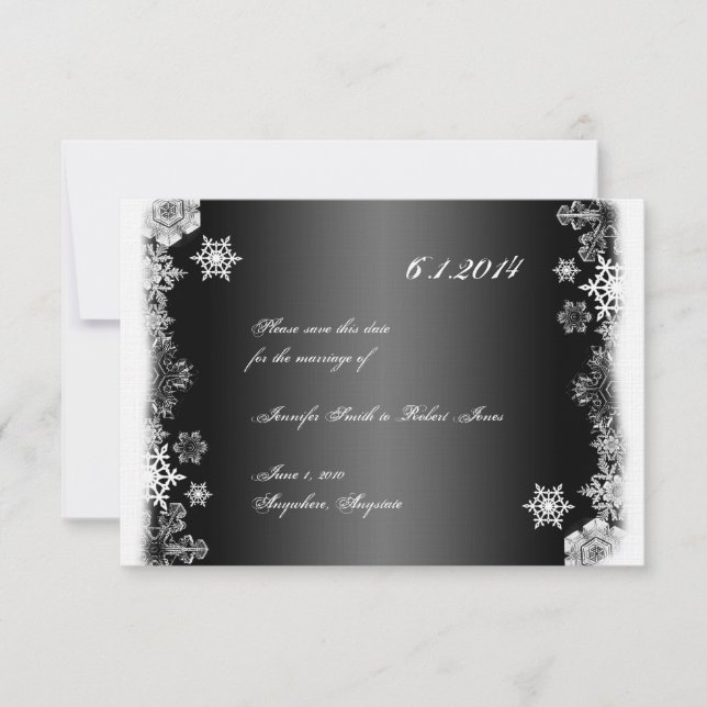 Convites Floco de Neve Preto e Branco para Casamento Save t (Frente)