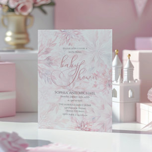 Convites Floco de neve rosa-Chá de fraldas de inverno