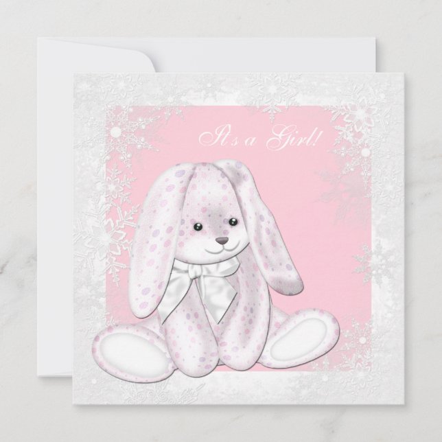 Convites Floco de neve rosa Chá de fraldas de inverno Wonde (Frente)