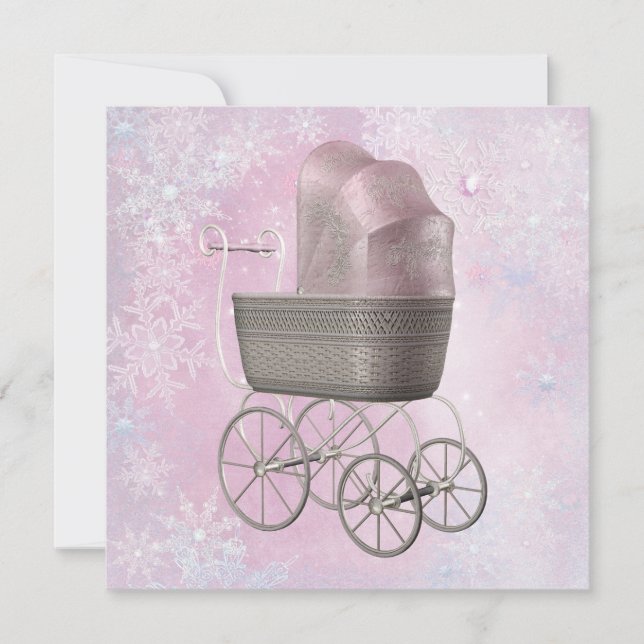 Convites Floco de neve rosa Chá de fraldas de inverno Wonde (Frente)