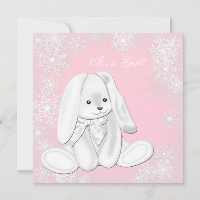 Convites Floco de neve rosa doce Chá de fraldas de inverno  (Frente)