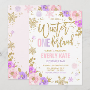 Convites Floco de neve rosa Dourado de Birthday Birthday