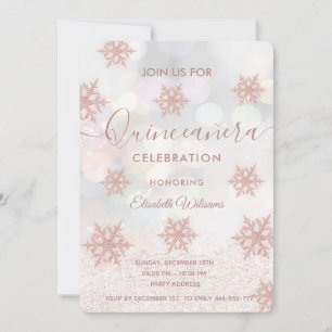 Convites Floco de neve rosa dourado Quinceañera