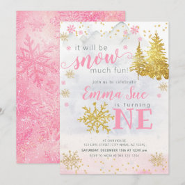 Convites Floco de neve rosa-inverno Neve Muito divertido An