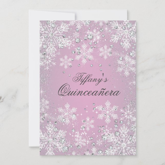 Convites Floco de neve rosa Quinceanera Winter Wonderland (Frente)