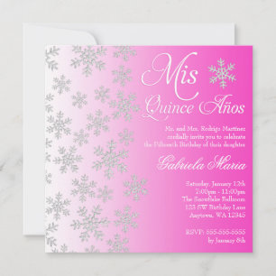 Convites Floco de neve rosa Rico Wonderland Quinceanera