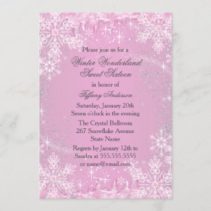 Convites Floco de neve rosa Winter Wonderland Sweet 16 Invi