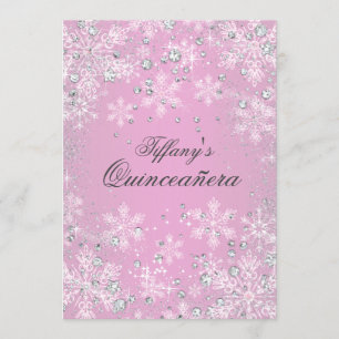 Convites Floco de neve rosa Wonderland Quinceanera