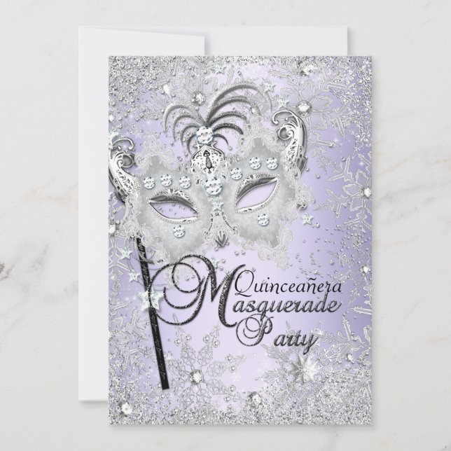 Convites Floco de neve roxo Máscara Mascarada Quinceanera (Frente)