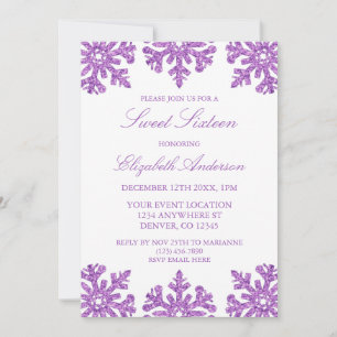 Convites Floco de neve roxo Winter Sweet 16