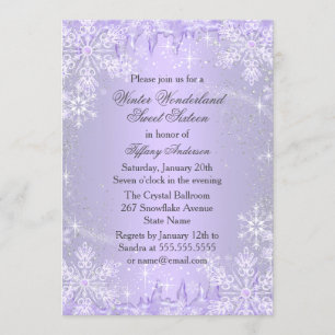 Convites Floco de neve roxo Wonderland Sweet 16 Convida