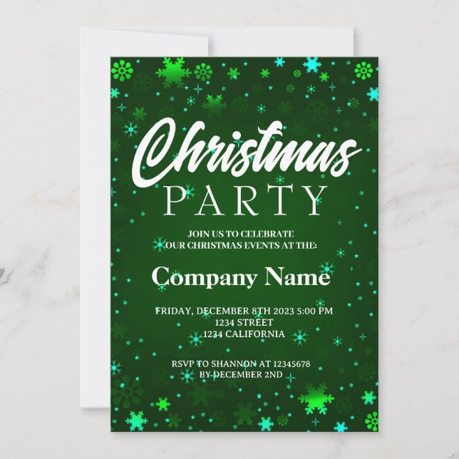 Convites Floco de neve verde de inverno moderno Natal branc (Frente)
