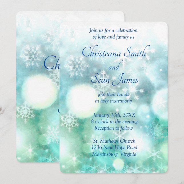 Convites Floco de Neve Verde Verde Elegante Aquarela (Frente/Verso)