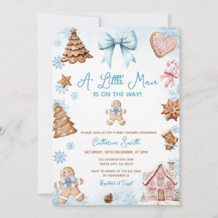 Convites Flocos de Neve Azuis Bolo de Gengibre Natal Churra