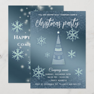 Convites Flocos de neve azuis brilhantes e brilhantes Natal