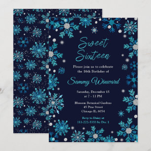 Convites Flocos de Neve Azuis e Prateados Sweet Sixteen