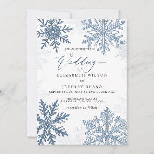 Convites Flocos de neve azuis elegantes Casamento de Invern