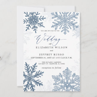 Convites Flocos de neve azuis elegantes Casamento de Invern