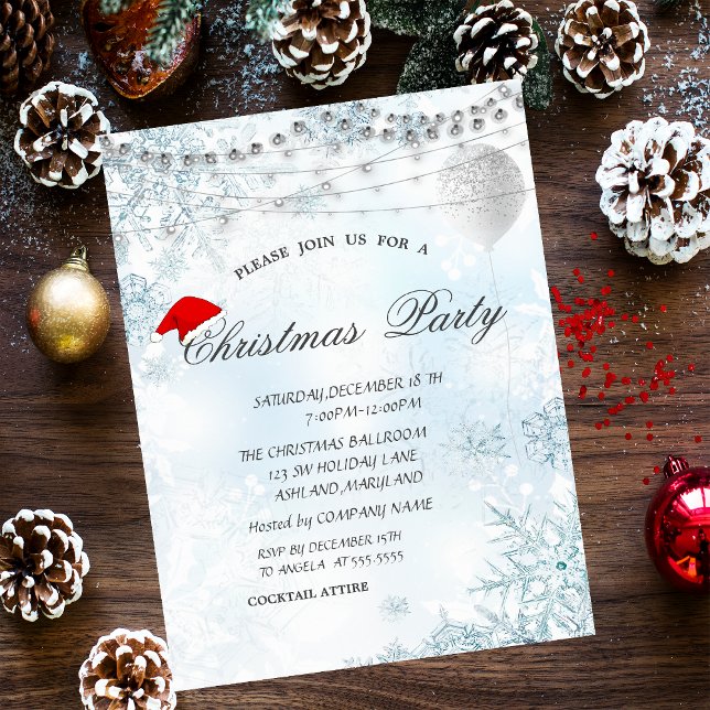 Convites Flocos de neve azuis elegantes,Luzes,Balão,Natal (Criador carregado)