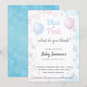 Convites Flocos de neve azuis ou rosa Chá de fraldas de rev