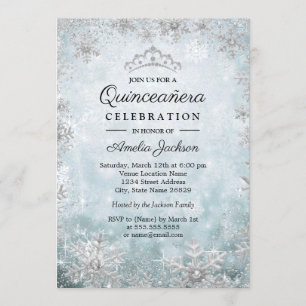 Convites Flocos de Neve Azuis Quinceanera Natalícia