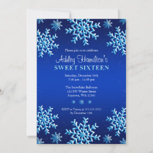 Convites Flocos de neve azuis Winter Wonderland Sweet 16