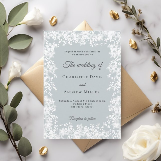 Convites Flocos de neve azul cinza casamento de inverno (Criador carregado)