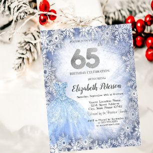 Convites Flocos de Neve Azul de Gala Aniversário de 65 anos