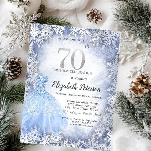 Convites Flocos de Neve Azul de Gala Aniversário de 70 Anos