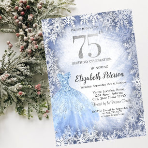 Convites Flocos de Neve Azul de Gala Aniversário de 75 Inve
