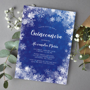 Convites Flocos de Neve Azul Marinho Quinceanera Natalina